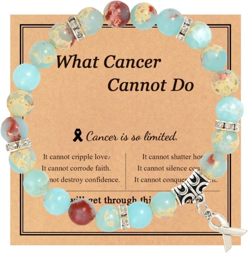 SCRDPRAD Breast Cancer Bracelets Natural Stone What Cancer Cannot Do Inspirational Bracelet for Women Pink Ribbon Cancer Awareness Handmade Beaded Encouragement Gift With Message Card - Image 1